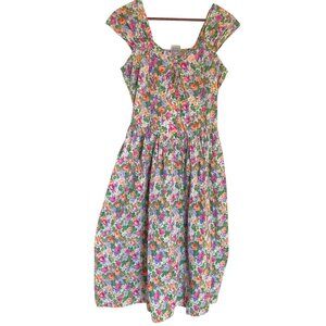 Vintage 90s Tea Party Midi Dress Large L Cottagecore Floral Roses Romantic